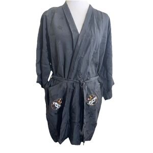 Vintage‎ Silver Lake  Womens Black  Hand Embroidered Short Kimono Robe
